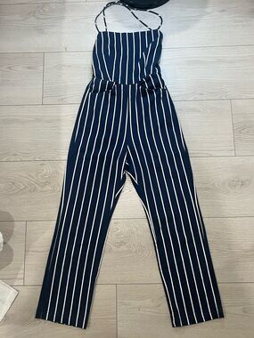 Reformation Striped Navy Blue Jumpsuit with White Pinstripes women’s size 2